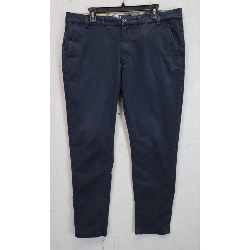 Barbour Mens Chino Khaki Pants Size 40x34 Flat Front Blue Regular Fit Stretch